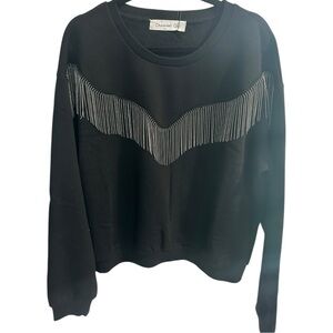 NWT Crewneck with Silver Metallic Fringe Detail